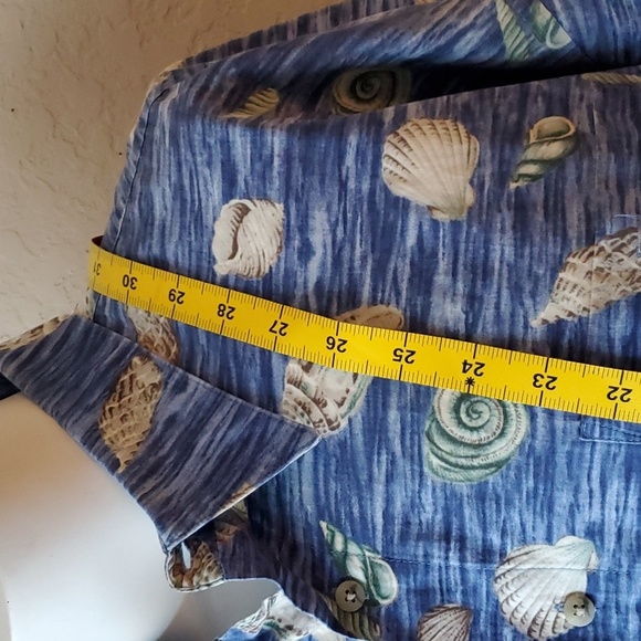 VTG 2XL Pierre Cardin Hawaiian shirt blue seashell button down 100% cott… - Picture 6 of 8